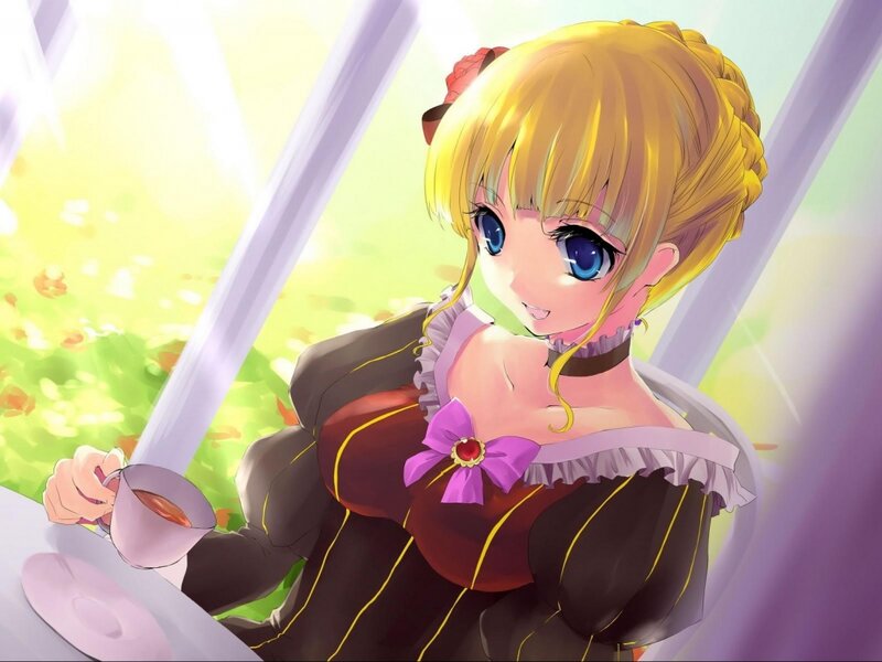 Blonde Anime Girl — Yellow, Calm, Afternoon, Tea Cup