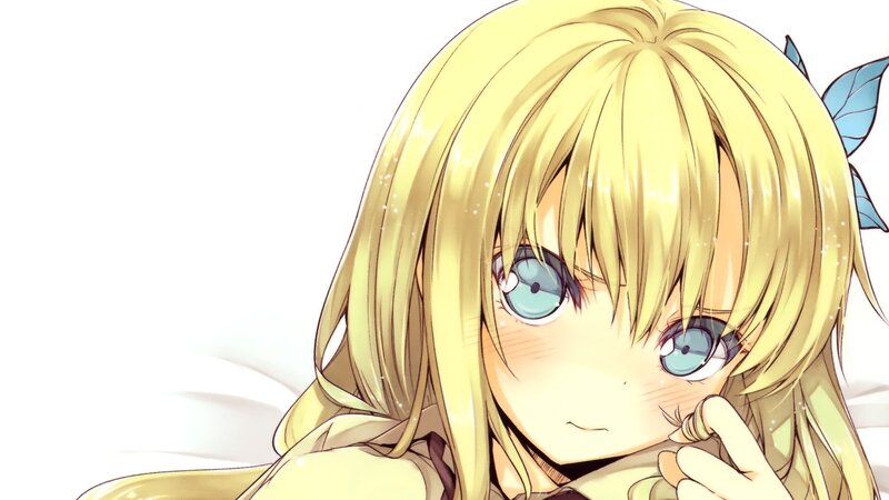 Blonde Anime Girl — Yellow, Calm, Blue Butterfly, Blonde Hair