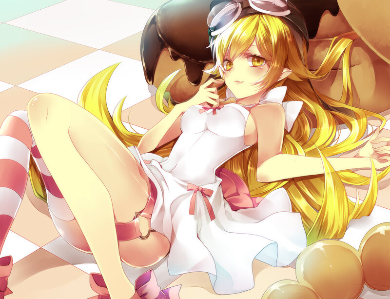 Blonde Anime Girl — Yellow, Calm, Goggles, Striped Socks