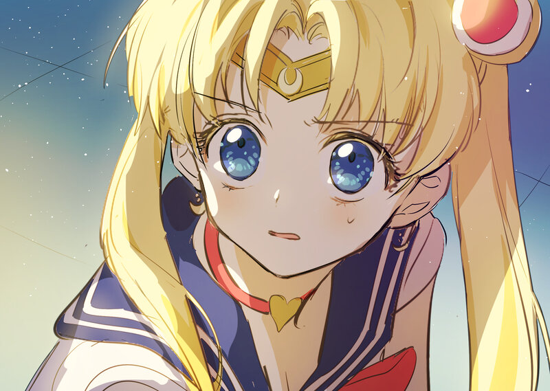 Blonde Anime Girl — Yellow, Calm, Night, Blue Eyes