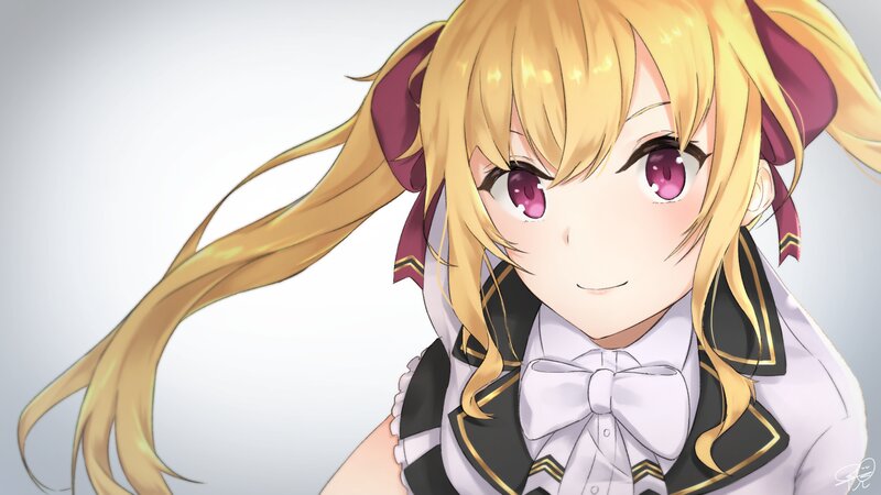 Blonde Anime Girl — Yellow, Calm, School Uniform, Bow Tie