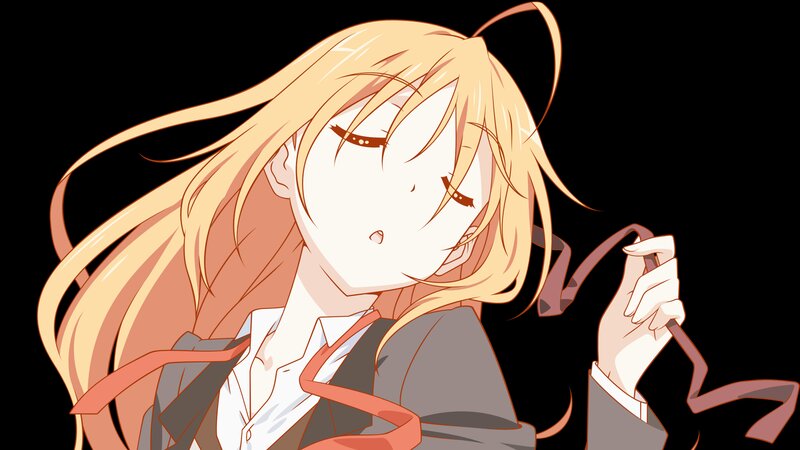 Blonde Anime Girl — Yellow, Calm, School Uniform, Ribbon