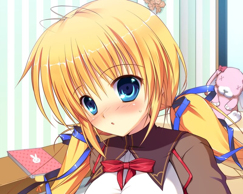 Blonde Anime Girl — Yellow, Calm, Stuffed Rabbit