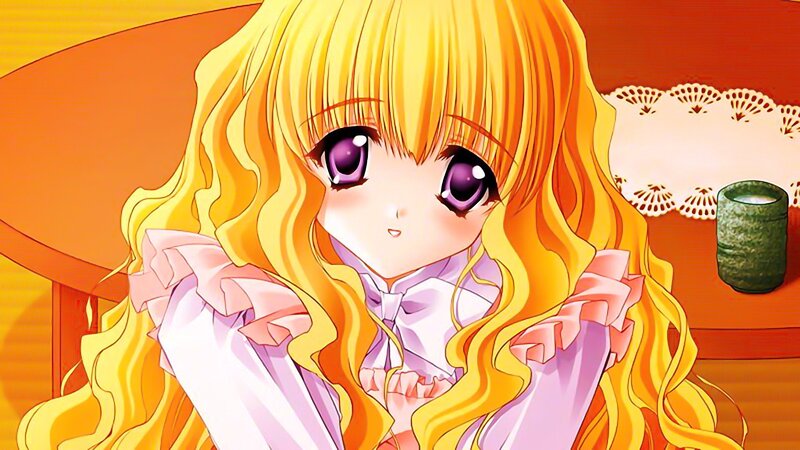 Blonde Anime Girl — Yellow, Calm, Table