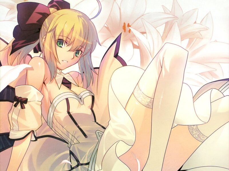 Blonde Anime Girl — Yellow, Calm, White Lilies