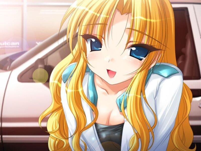 Blonde Anime Girl — Yellow, Cheerful, Afternoon, Car