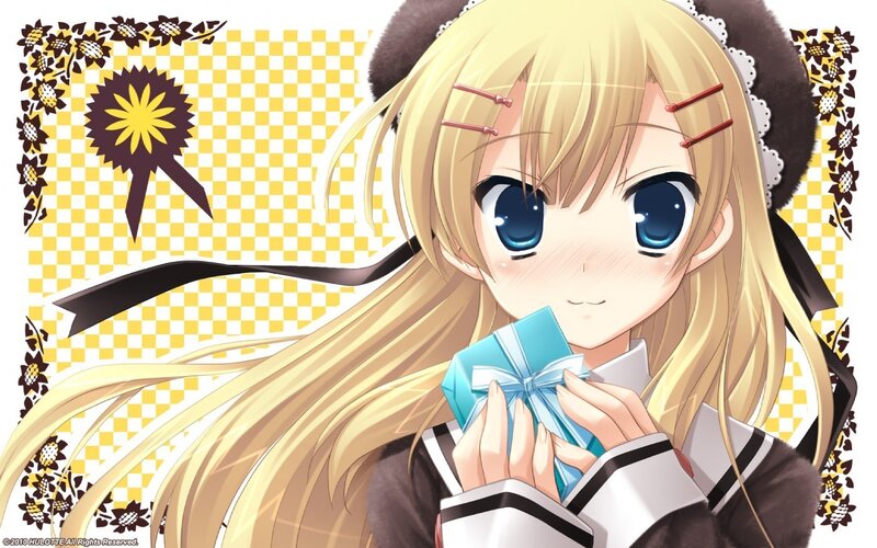 Blonde Anime Girl — Yellow, Cheerful, Gift Box, Ribbon