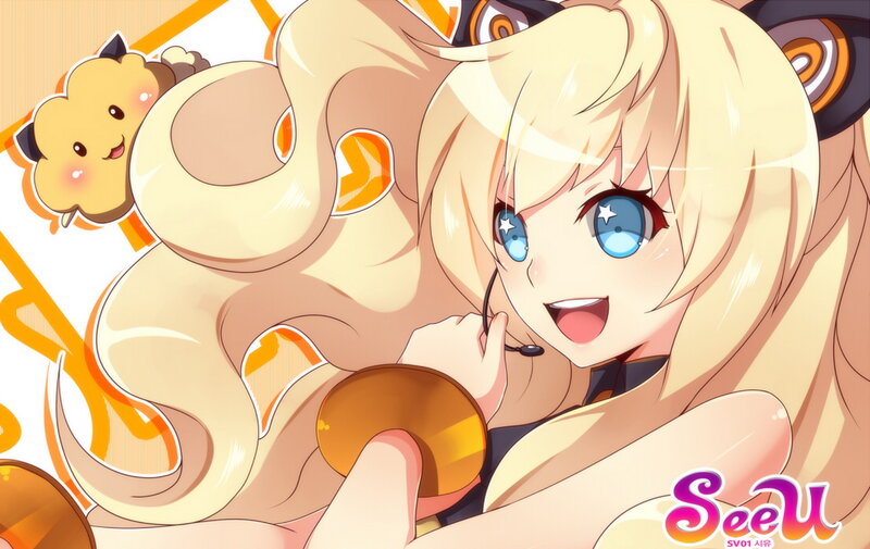 Blonde Anime Girl — Yellow, Cheerful, Microphone
