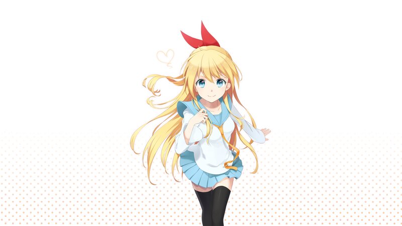 Blonde Anime Girl — Yellow, Cheerful, Red Bow, Heart