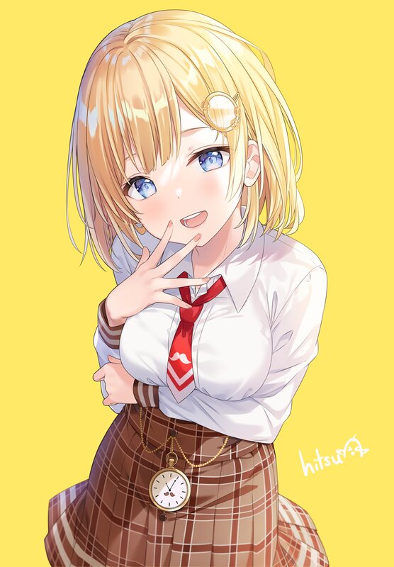 Blonde Anime Girl — Yellow, Cheerful, School Uniform, Necktie