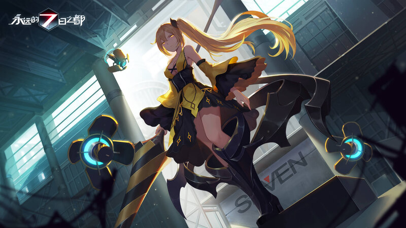 Blonde Anime Girl — Yellow, Dramatic, Digital Art, Robotic Drones
