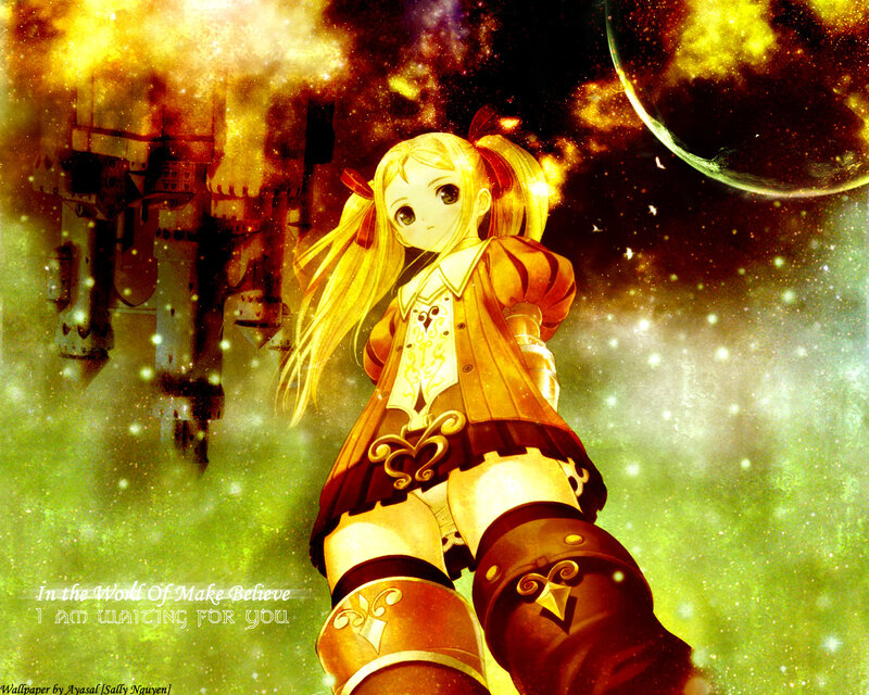 Blonde Anime Girl — Yellow, Dramatic, Night, Castle