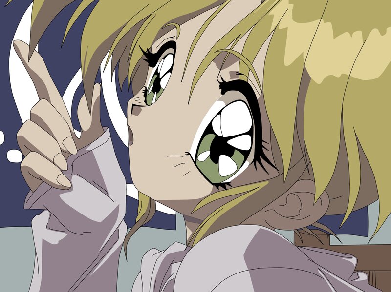 Blonde Anime Girl — Yellow, Dramatic, Night, Hand Gesture