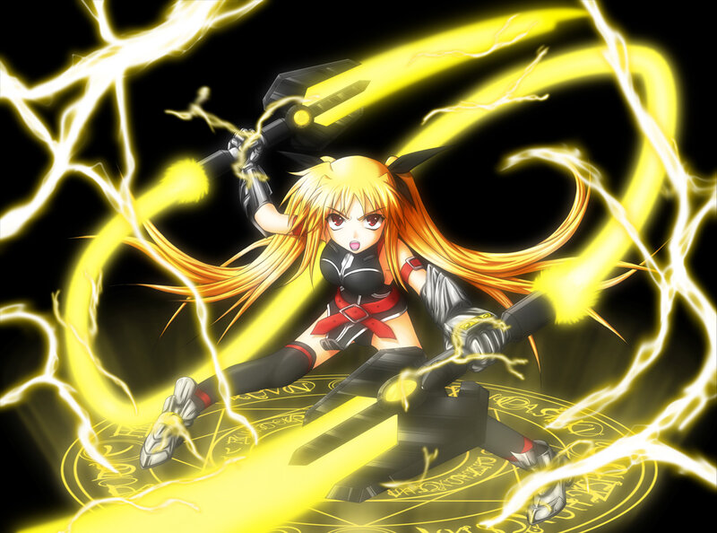 Blonde Anime Girl — Yellow, Dramatic, Night, Lightning