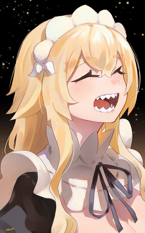 Blonde Anime Girl — Yellow, Dramatic, Night, Maid Outfit