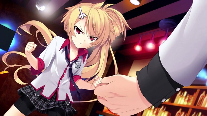 Blonde Anime Girl — Yellow, Dramatic, Night, School Uniform