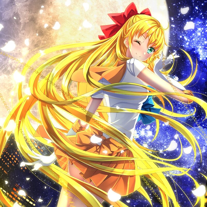 Blonde Anime Girl — Yellow, Dramatic, Night, Starfield