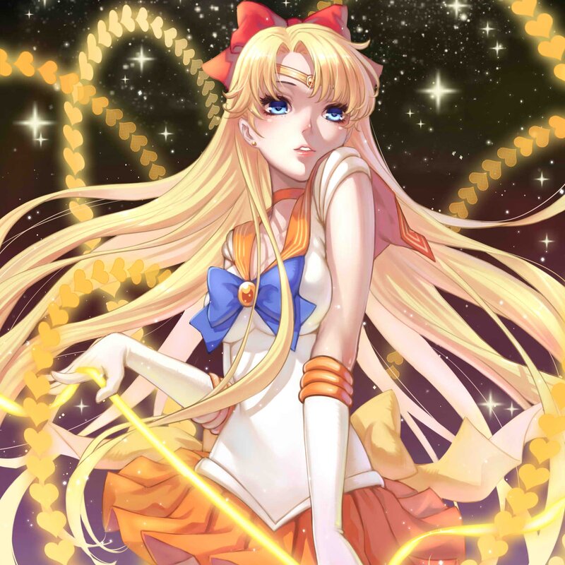 Blonde Anime Girl — Yellow, Dramatic, Night, Starry Sky