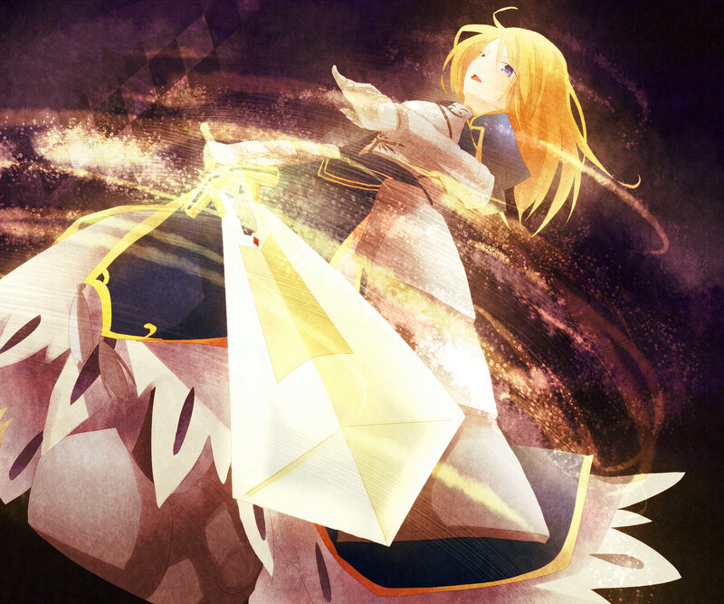 Blonde Anime Girl — Yellow, Dramatic, Night, Sword, Magic
