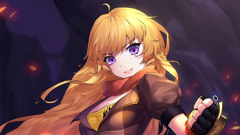 Blonde Anime Girl — Yellow, Dramatic, Night, Sword, Scarf