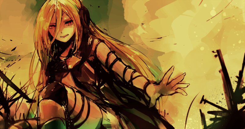 Blonde Anime Girl — Yellow, Dramatic, Sunset, Digital Art