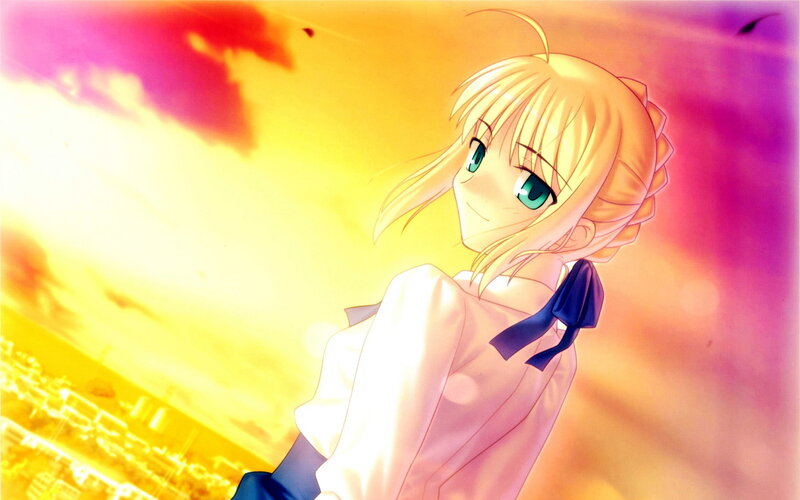 Blonde Anime Girl — Yellow, Dramatic, Sunset