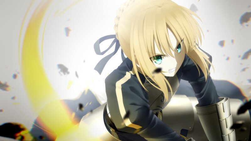 Blonde Anime Girl — Yellow, Dramatic, Sword, Armor, Energy Blast