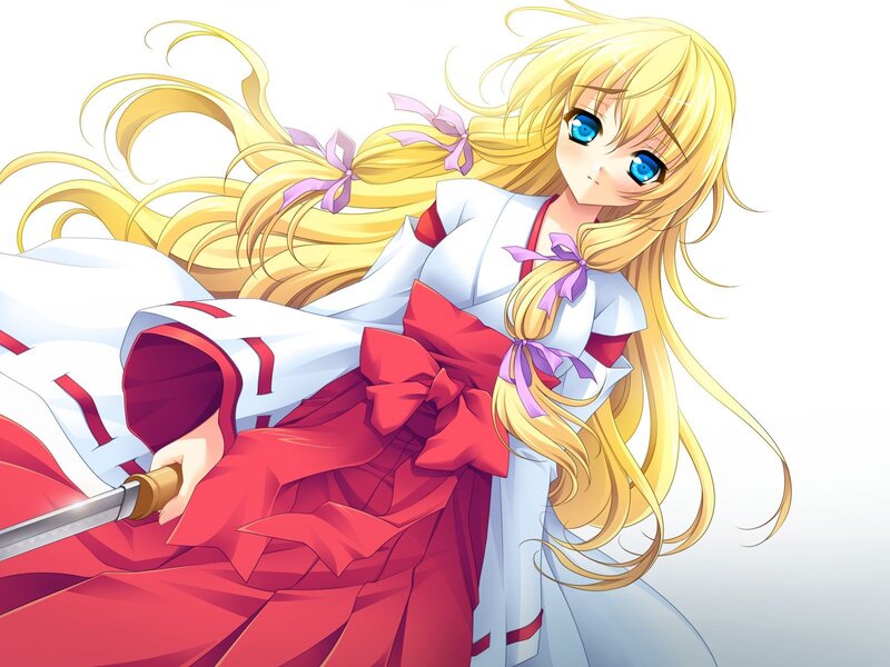 Blonde Anime Girl — Yellow, Dramatic, Sword, Kimono