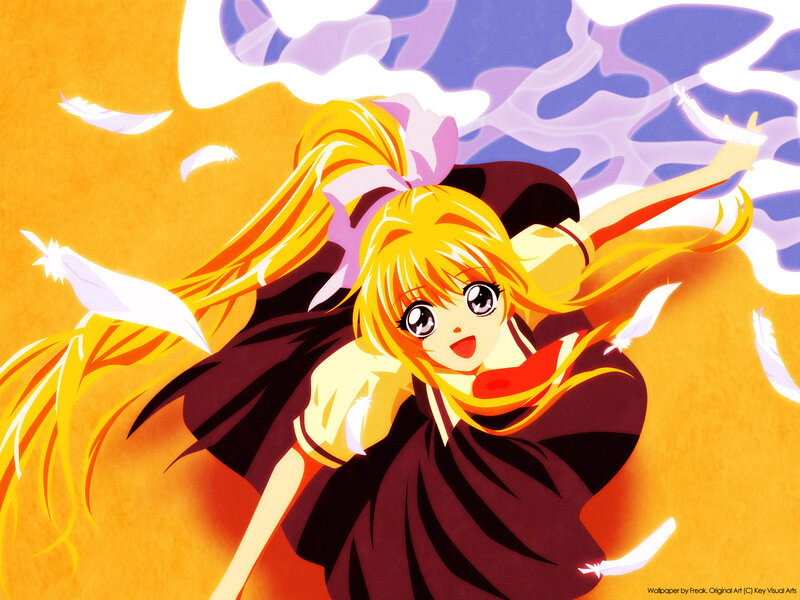 Blonde Anime Girl — Yellow, Dynamic, Feathers
