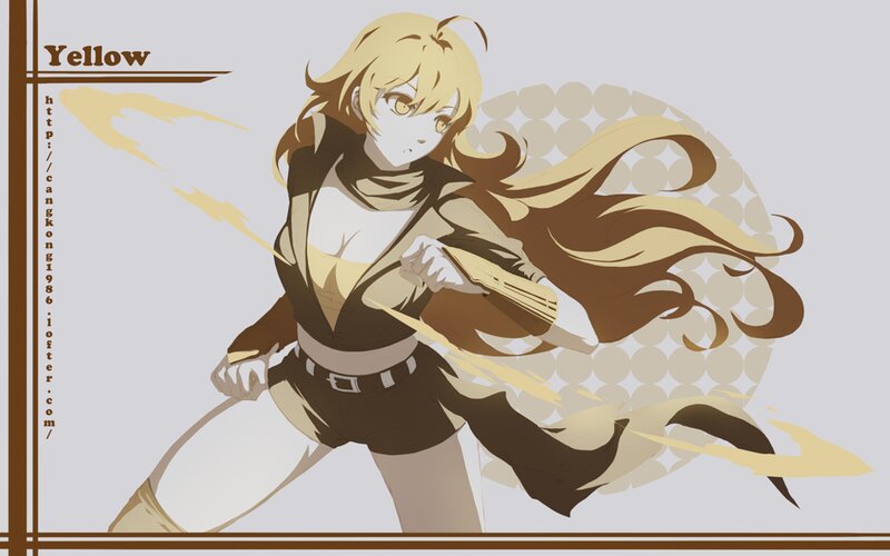 Blonde Anime Girl — Yellow, Dynamic, Sword, Scarf