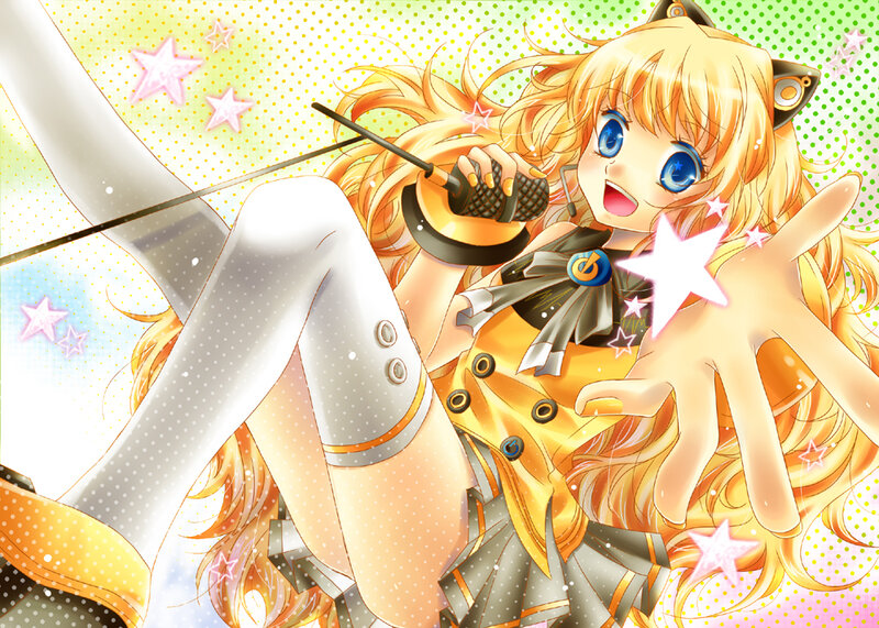 Blonde Anime Girl — Yellow, Energetic, Microphone