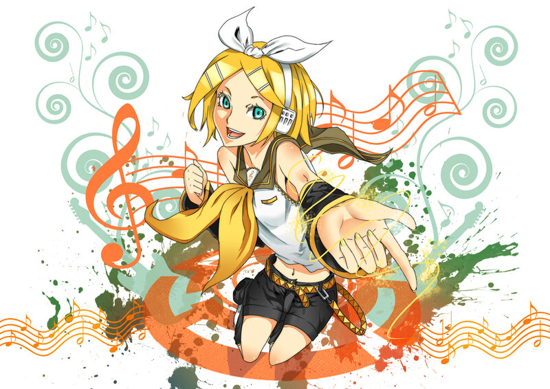 Blonde Anime Girl — Yellow, Energetic, Music Notes