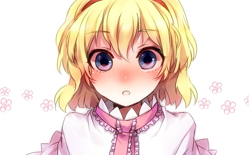 Blonde Anime Girl — Yellow, Innocent, Pink Bow, White Shirt