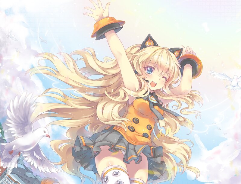 Blonde Anime Girl — Yellow, Joyful, Doves