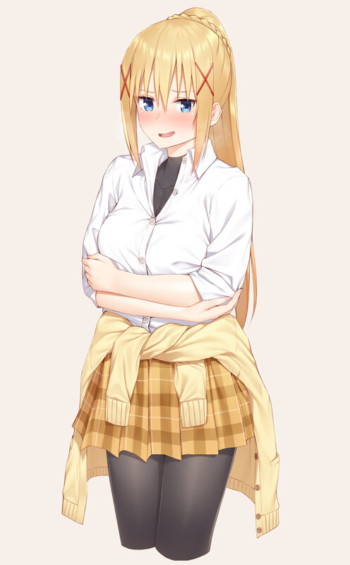 Blonde Anime Girl — Yellow, Neutral, Plaid Skirt