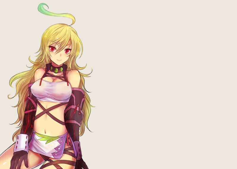 Blonde Anime Girl — Yellow, Neutral, Red Eyes, Green Hair Tuft
