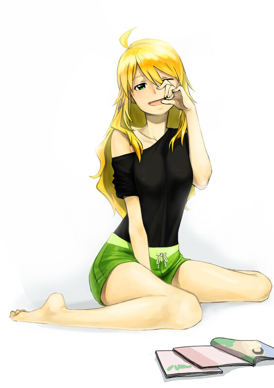 Blonde Anime Girl — Yellow, Playful, Book, Shorts