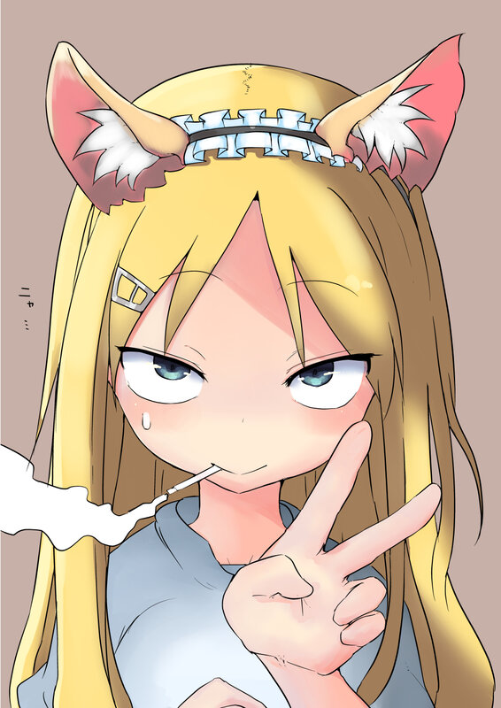 Blonde Anime Girl — Yellow, Playful, Cat Ears, Cigarette