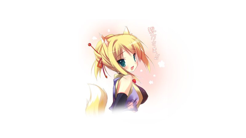 Blonde Anime Girl — Yellow, Playful, Cat Ears, Tail, Kimono