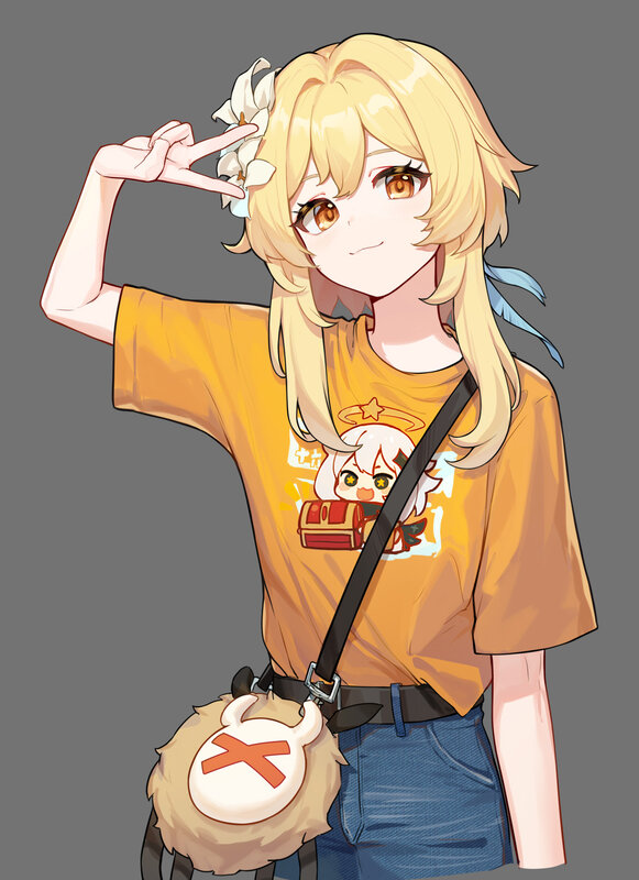 Blonde Anime Girl — Yellow, Playful, Digital Art, Flower in Hair