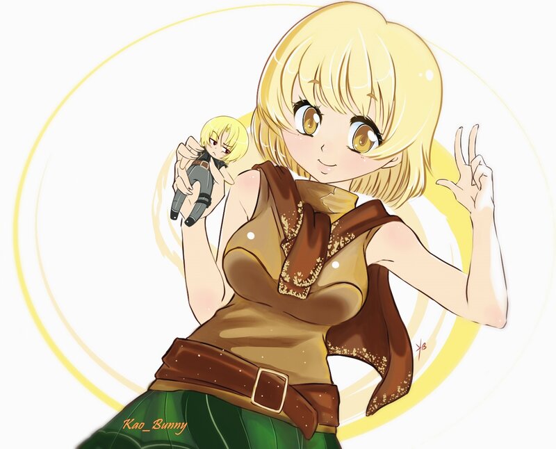 Blonde Anime Girl — Yellow, Playful, Doll, Scarf