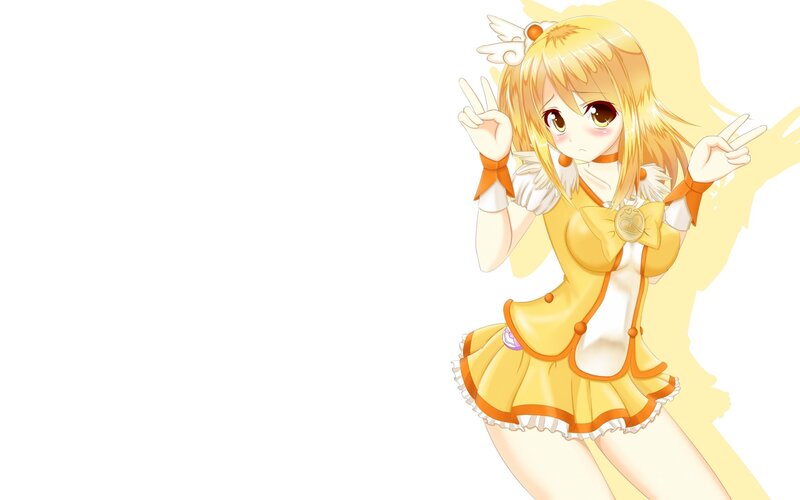 Blonde Anime Girl — Yellow, Playful, Peace Sign, Dress
