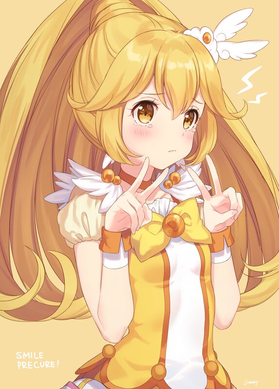 Blonde Anime Girl — Yellow, Playful, Peace Sign