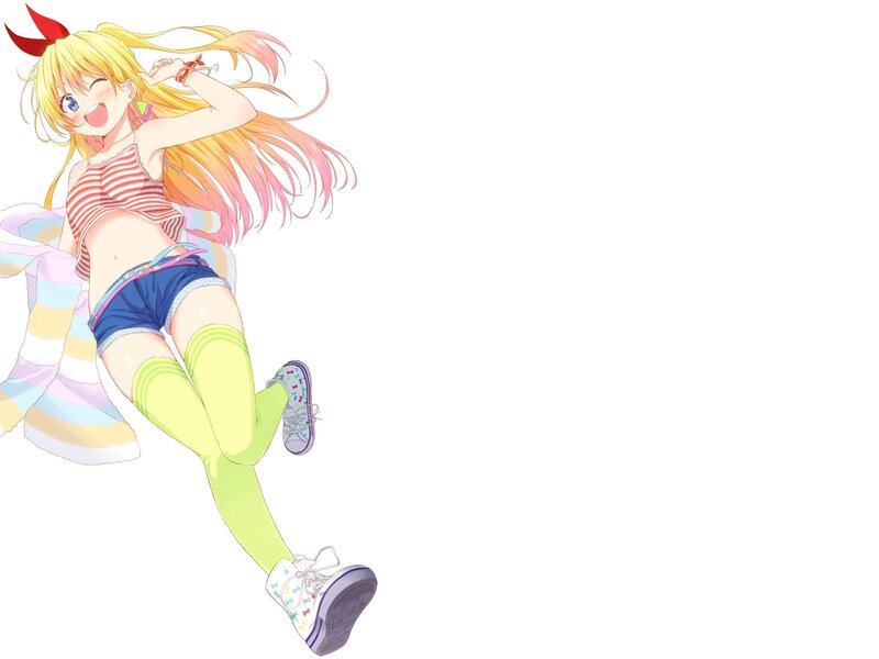 Blonde Anime Girl — Yellow, Playful, Red Bow, Striped Top