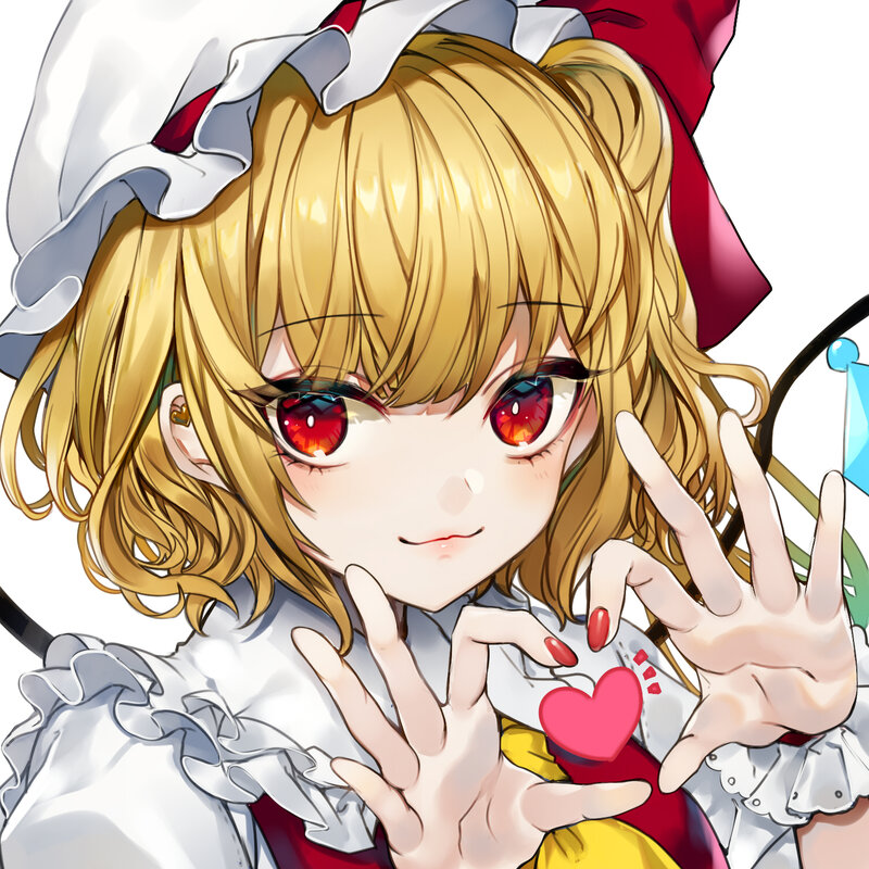 Blonde Anime Girl — Yellow, Playful, Red Eyes, Heart