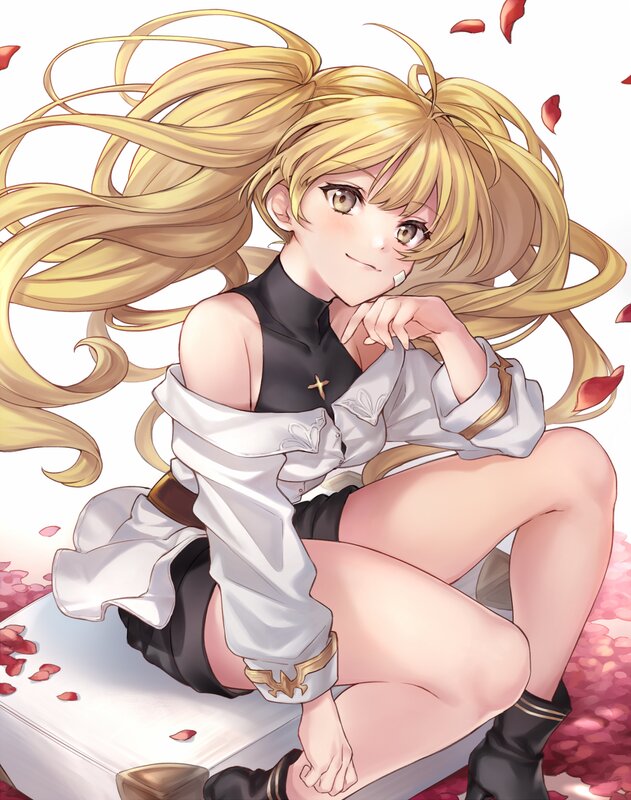 Blonde Anime Girl — Yellow, Playful, Rose Petals