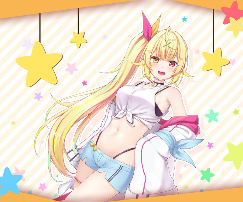 Blonde Anime Girl — Yellow, Playful, Stars, Bows
