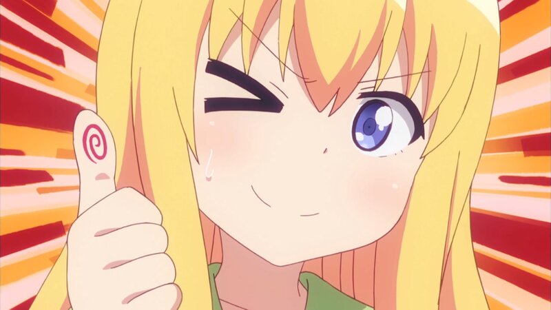 Blonde Anime Girl — Yellow, Playful, Winking