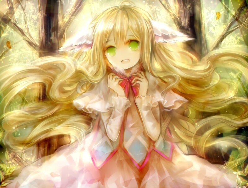 Blonde Anime Girl — Yellow, Serene, Autumn, Wings