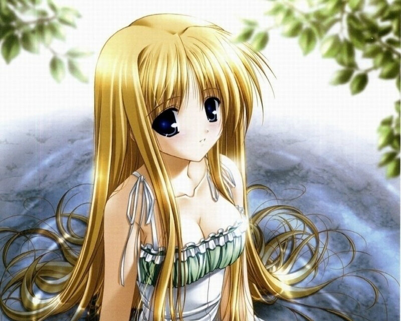 Blonde Anime Girl — Yellow, Serene, Green Leaves